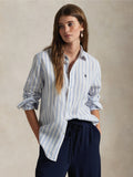 2026 New Arrival Camicia Classic Fit in Lino a Righe Bianco/Blu