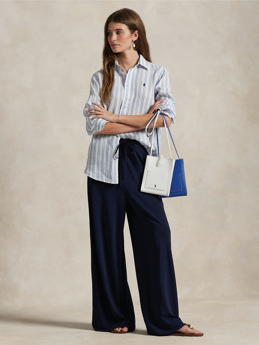 2026 New Arrival Camicia Classic Fit in Lino a Righe Bianco/Blu