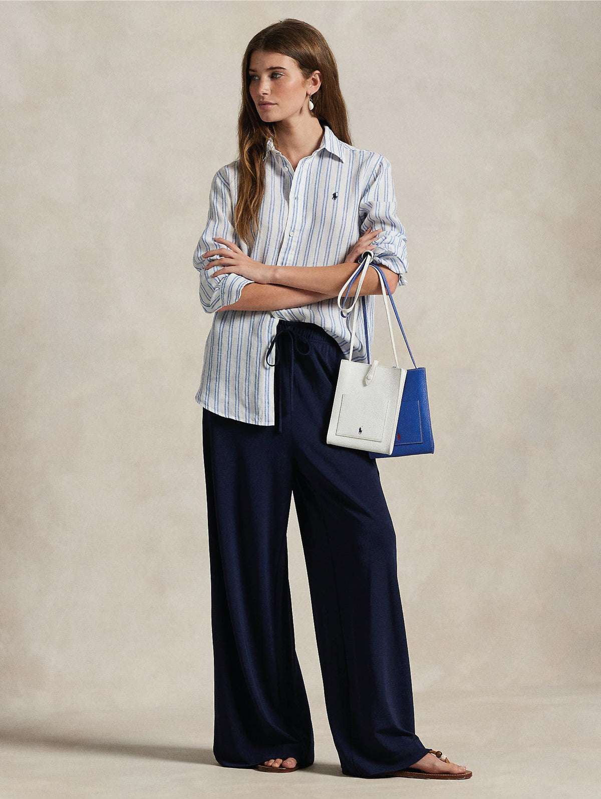 2026 New Arrival Camicia Classic Fit in Lino a Righe Bianco/Blu