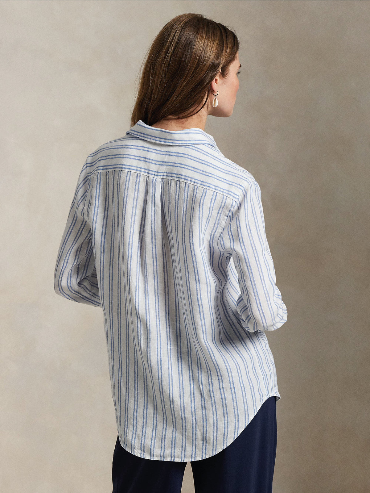 2026 New Arrival Camicia Classic Fit in Lino a Righe Bianco/Blu