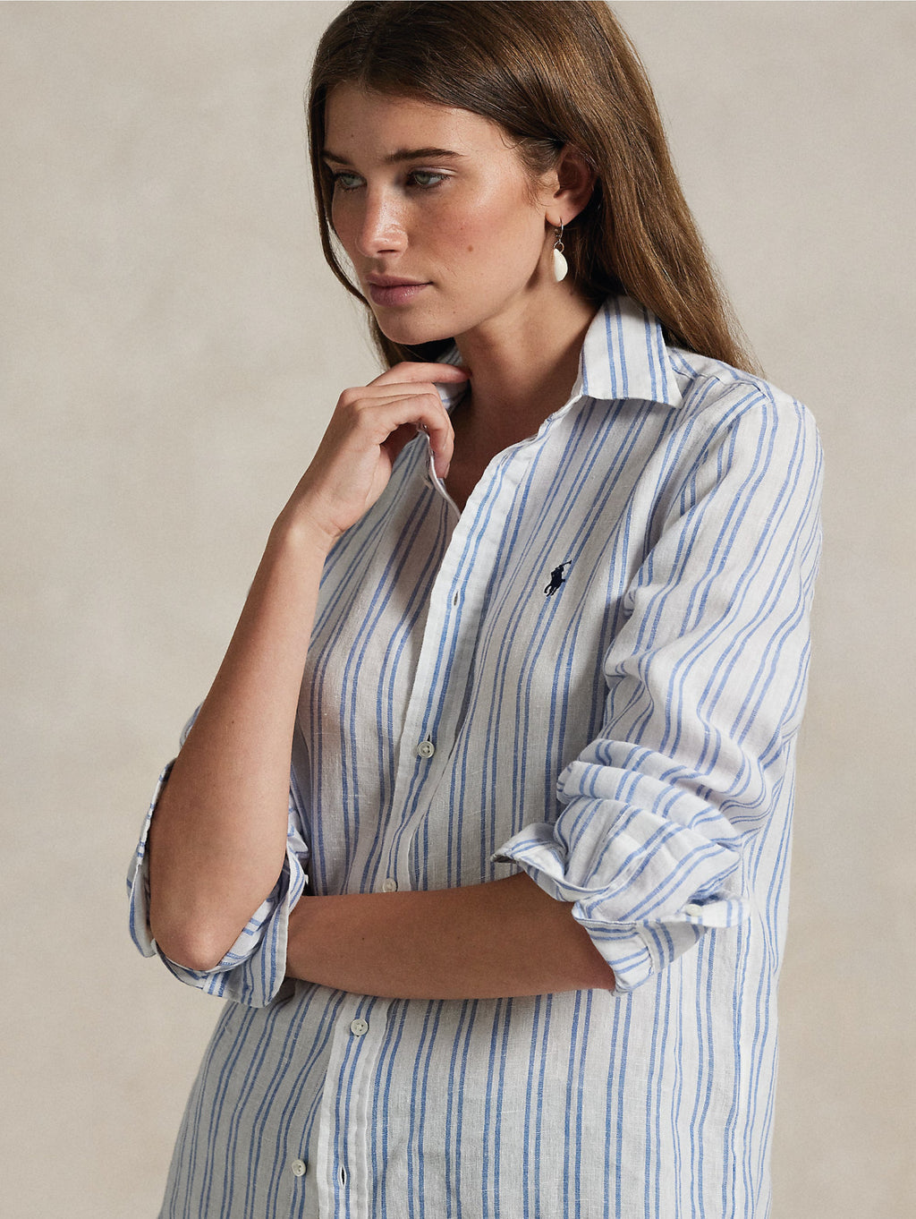 2026 New Arrival Camicia Classic Fit in Lino a Righe Bianco/Blu