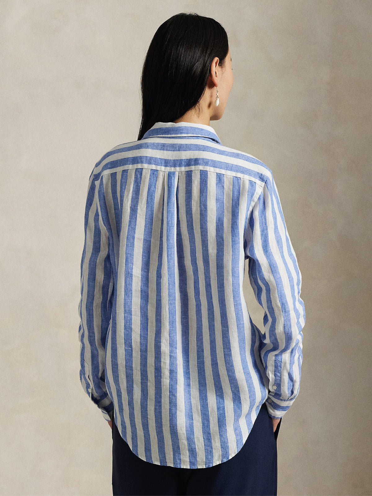 2026 New Arrival Camicia Classic Fit in Lino a Righe Blu/Bianco