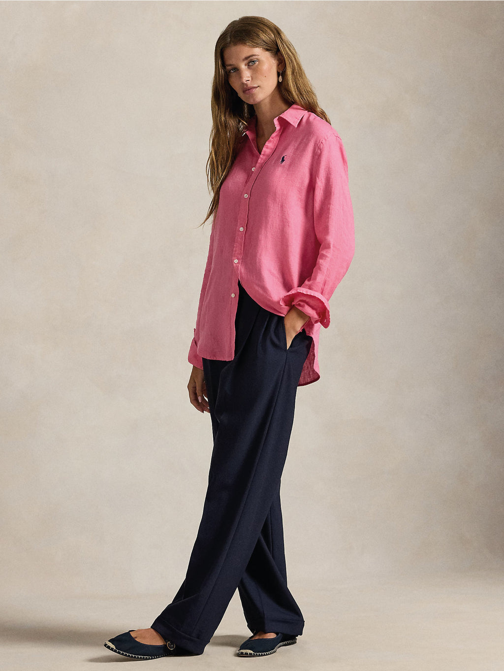 2026 New Arrival Camicia Classic Fit in Lino Rosa
