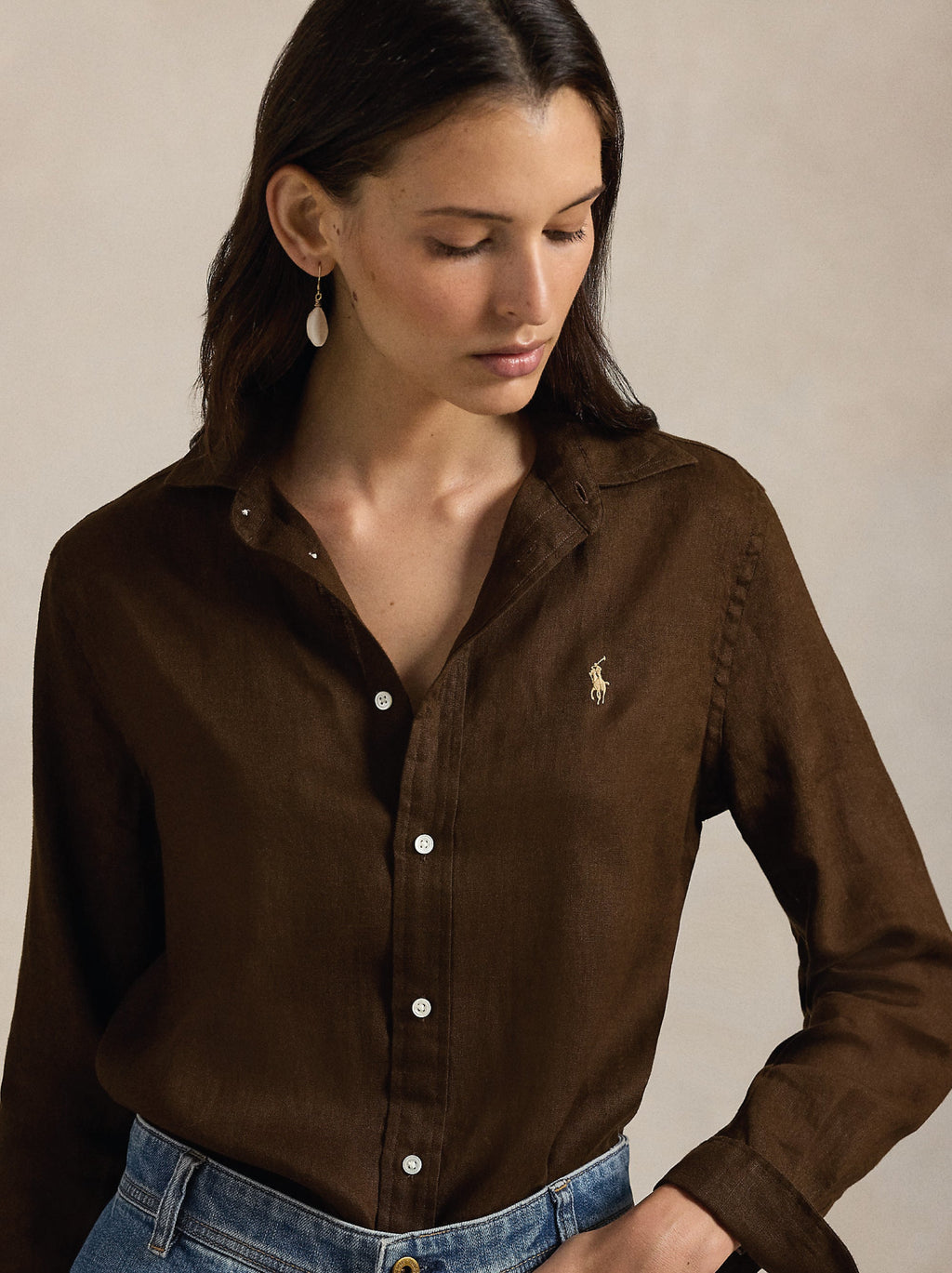 2026 New Arrival Camicia Classic Fit in Lino Marrone