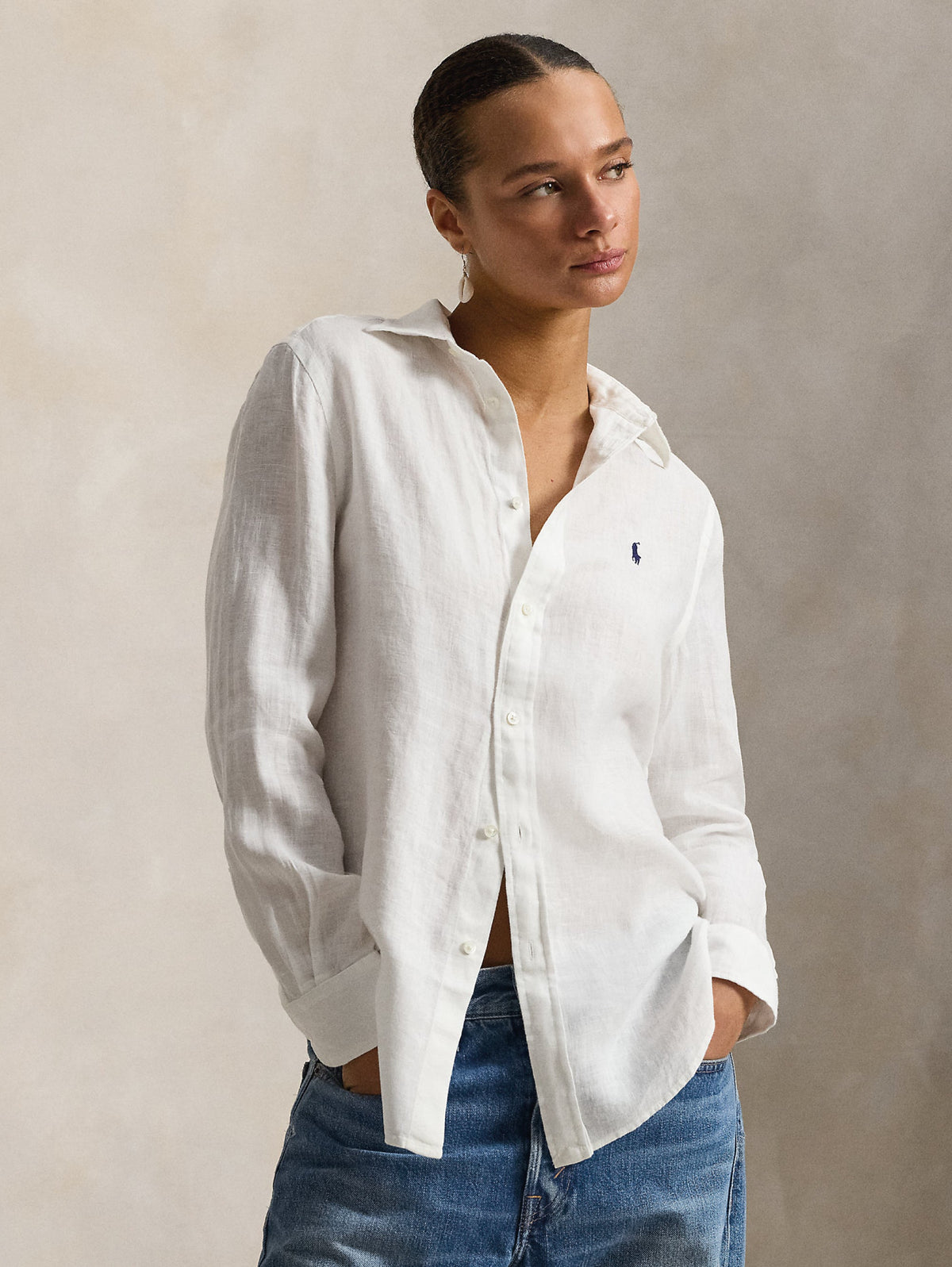 2026 New Arrival Camicia Classic Fit in Lino Bianco