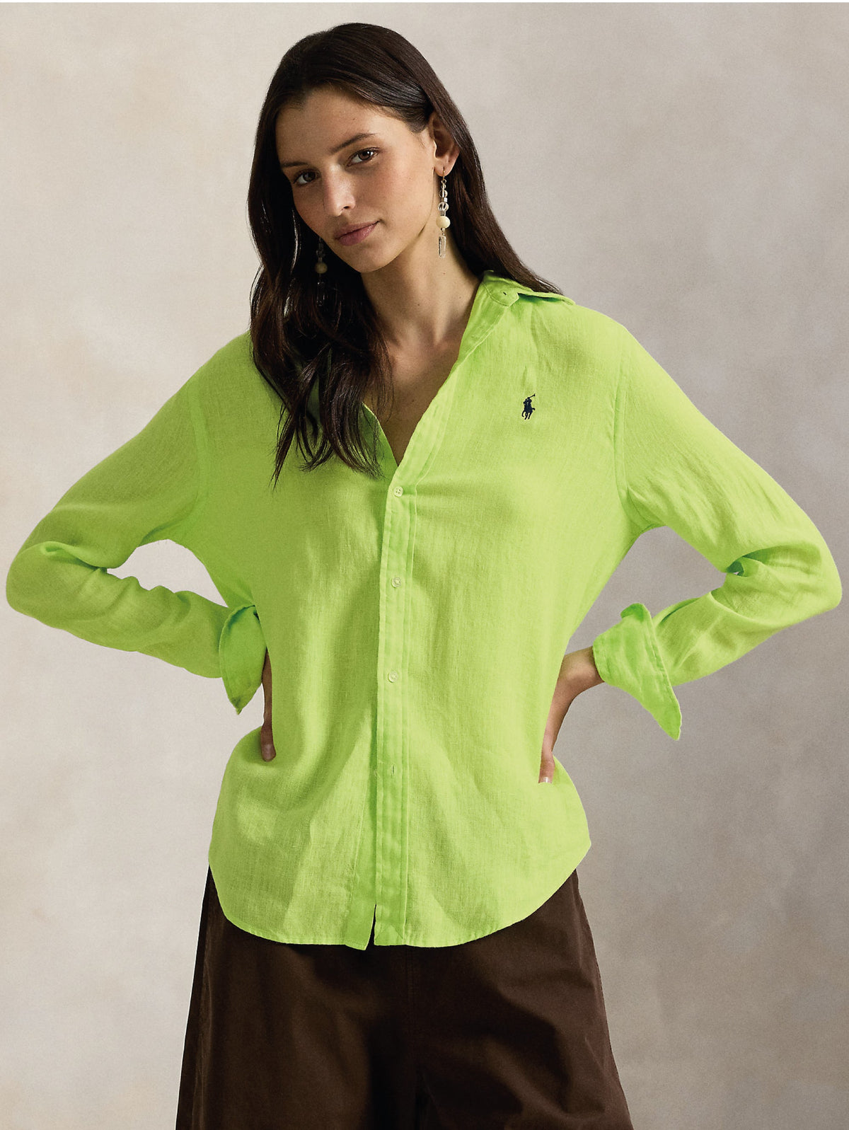 2026 New Arrival Camicia Classic Fit in Lino Verde