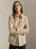 2026 New Arrival Camicia a Righe Classic Fit Cammello/Bianco