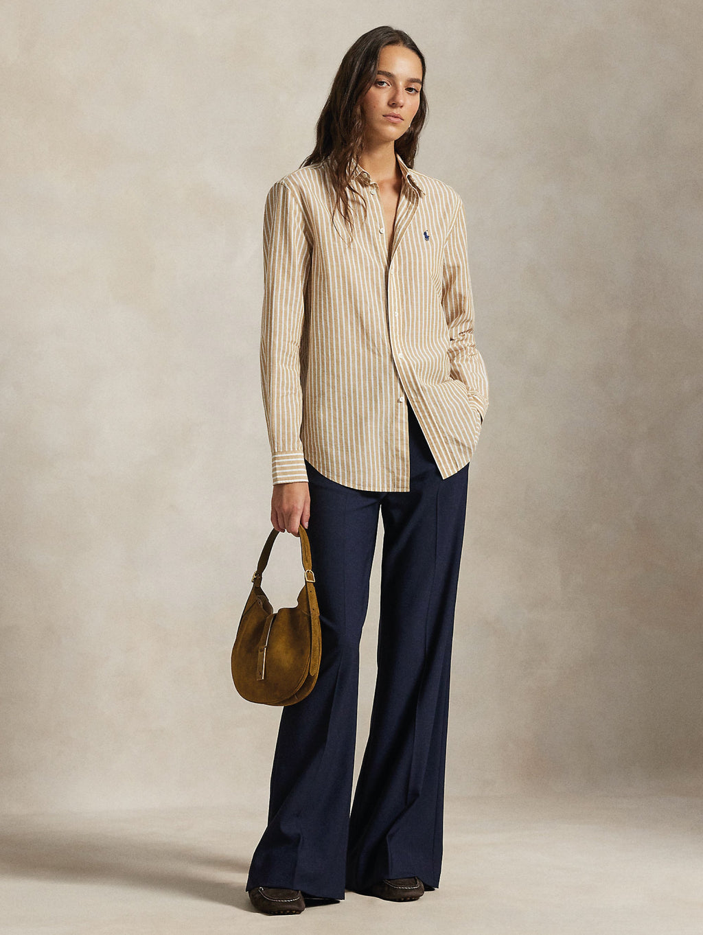2026 New Arrival Camicia a Righe Classic Fit Cammello/Bianco