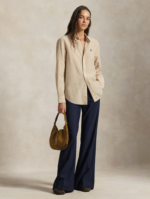 2026 New Arrival Camicia a Righe Classic Fit Cammello/Bianco