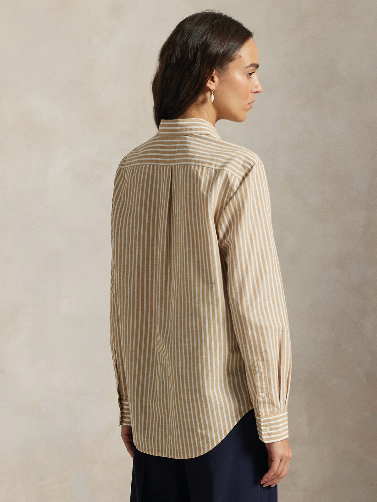2026 New Arrival Camicia a Righe Classic Fit Cammello/Bianco