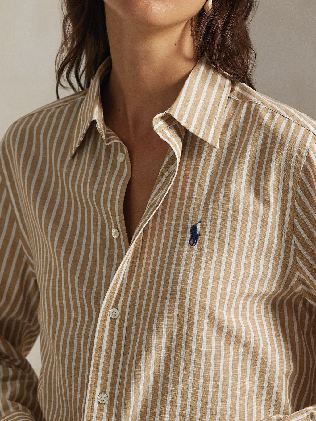 2026 New Arrival Camicia a Righe Classic Fit Cammello/Bianco