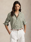 2026 New Arrival Camicia a Righe Classic Fit Verde/Bianco