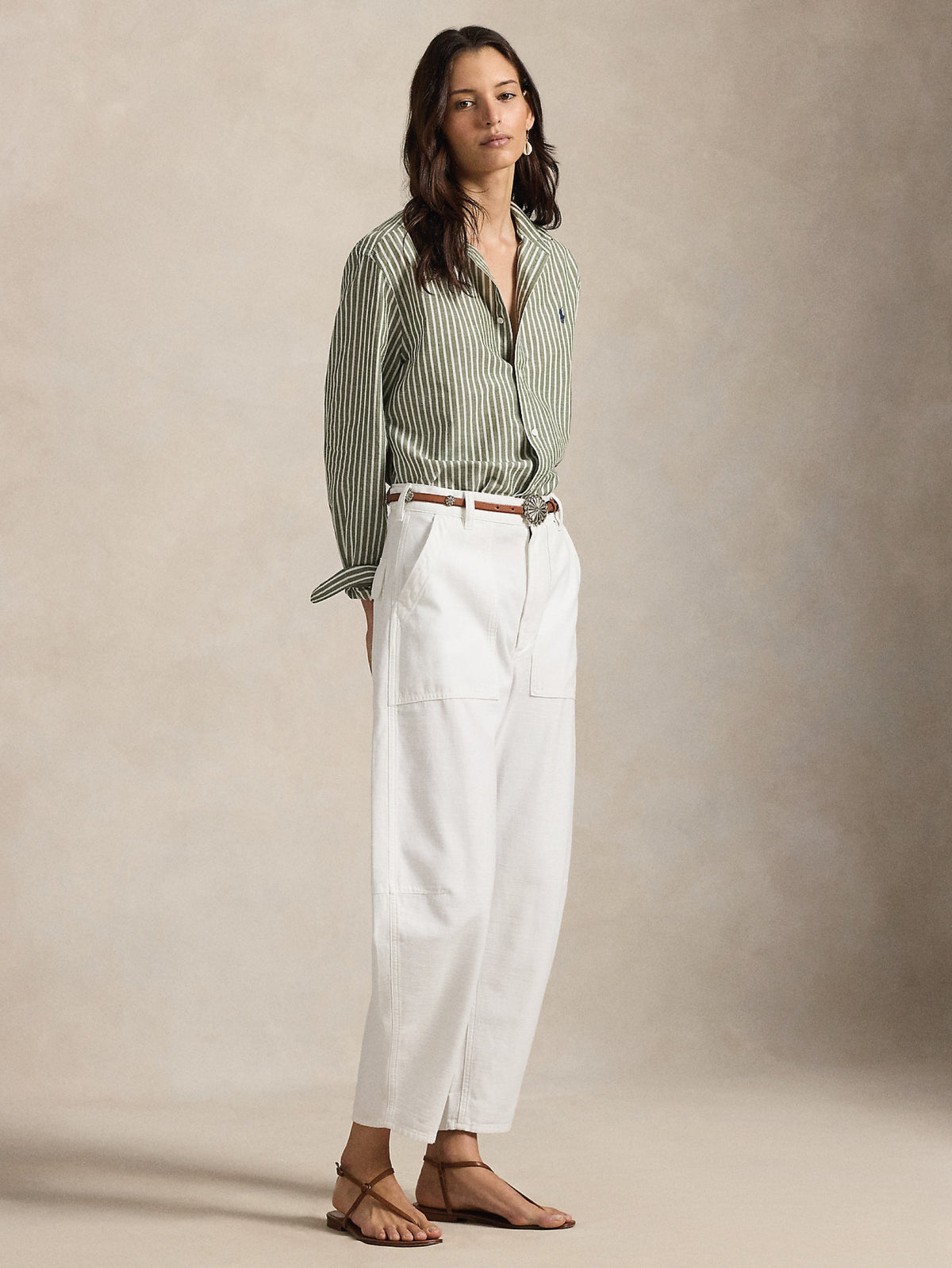 2026 New Arrival Camicia a Righe Classic Fit Verde/Bianco