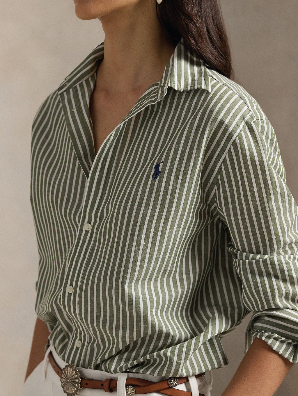 2026 New Arrival Camicia a Righe Classic Fit Verde/Bianco