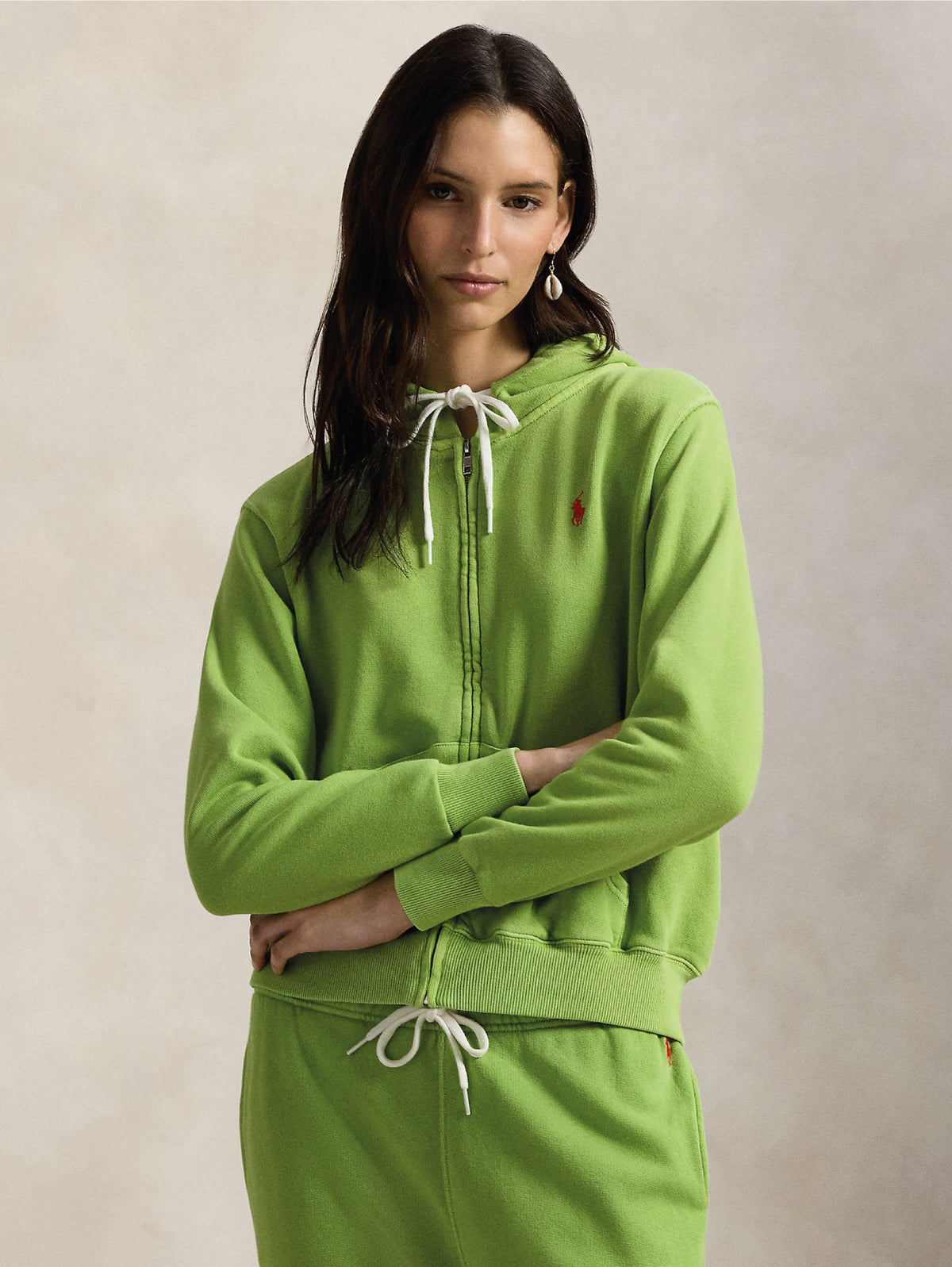 2026 New Arrival Felpa con Cappuccio Full Zip Verde