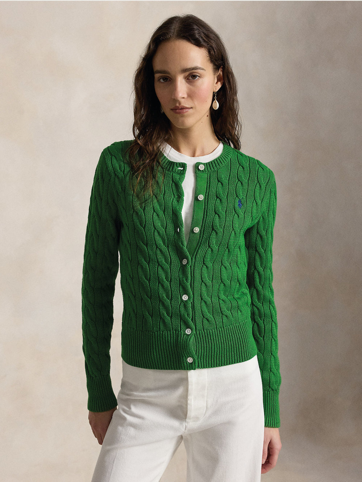 2026 New Arrival Cardigan in Cotone a Trecce Verde Fuji