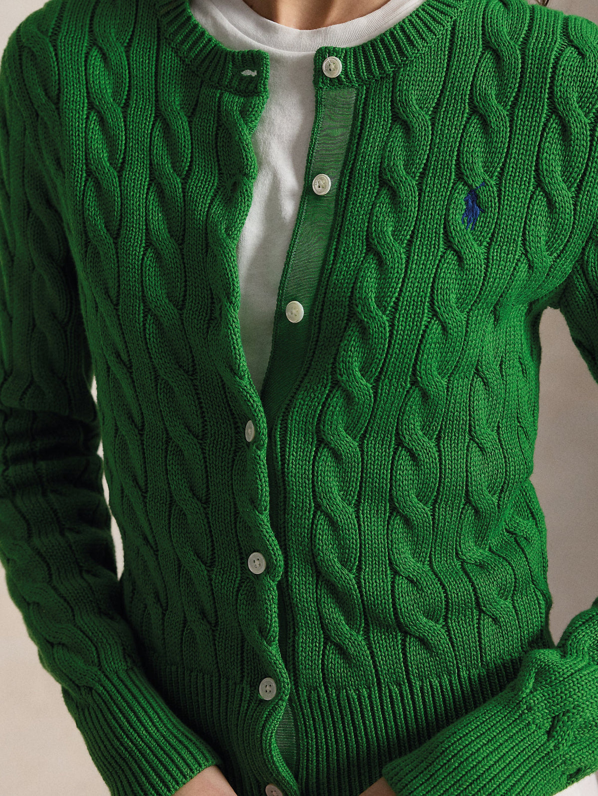 2026 New Arrival Cardigan in Cotone a Trecce Verde Fuji