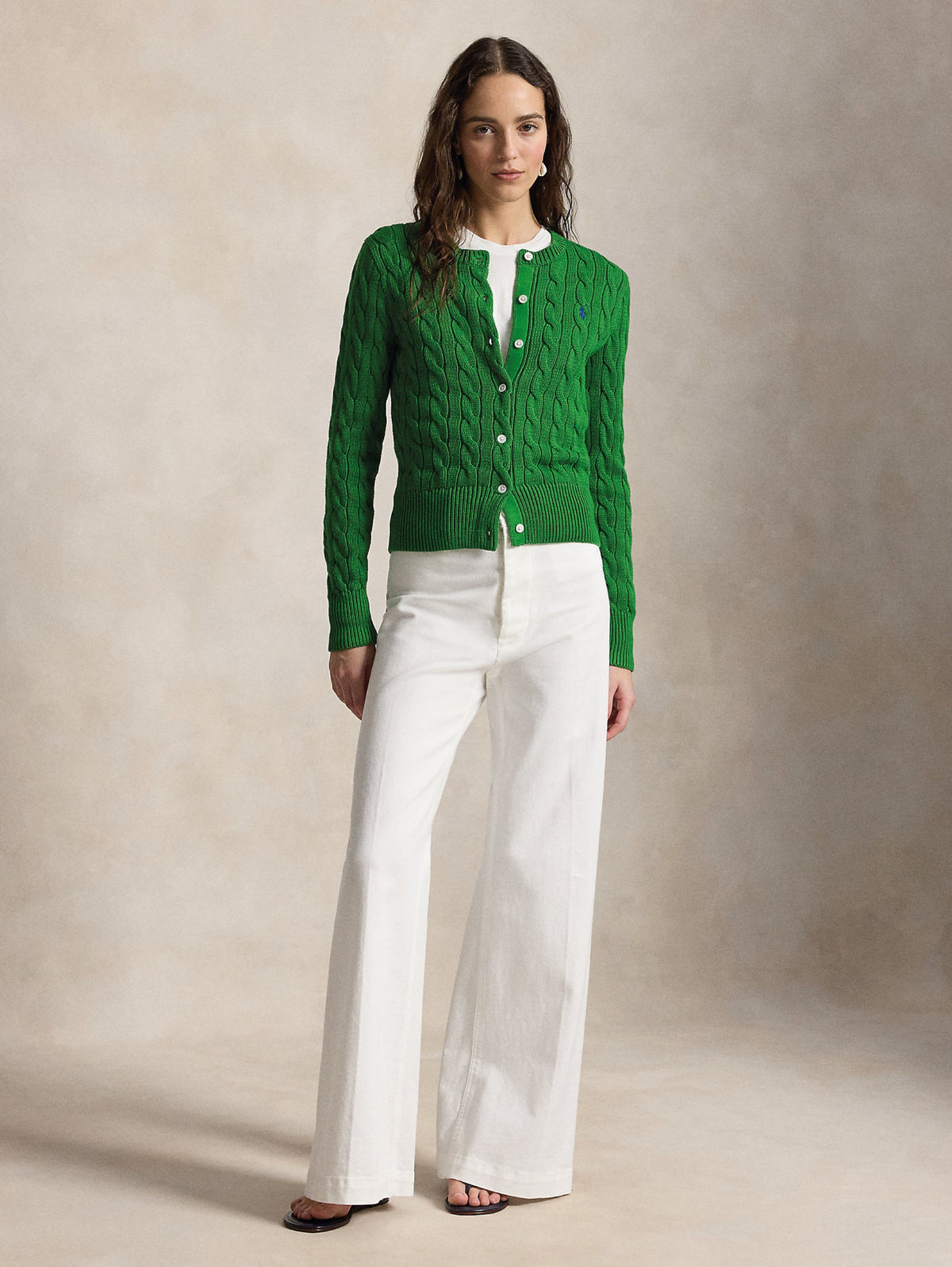 2026 New Arrival Cardigan in Cotone a Trecce Verde Fuji