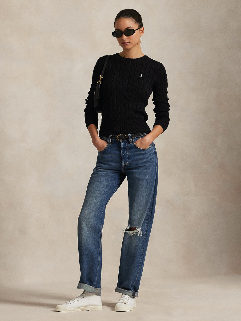 2026 New Arrival Maglia Girocollo in Cotone a Trecce Nero