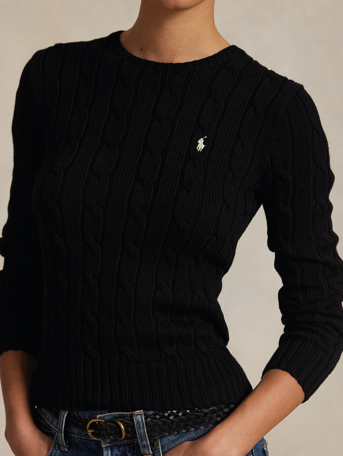 2026 New Arrival Maglia Girocollo in Cotone a Trecce Nero