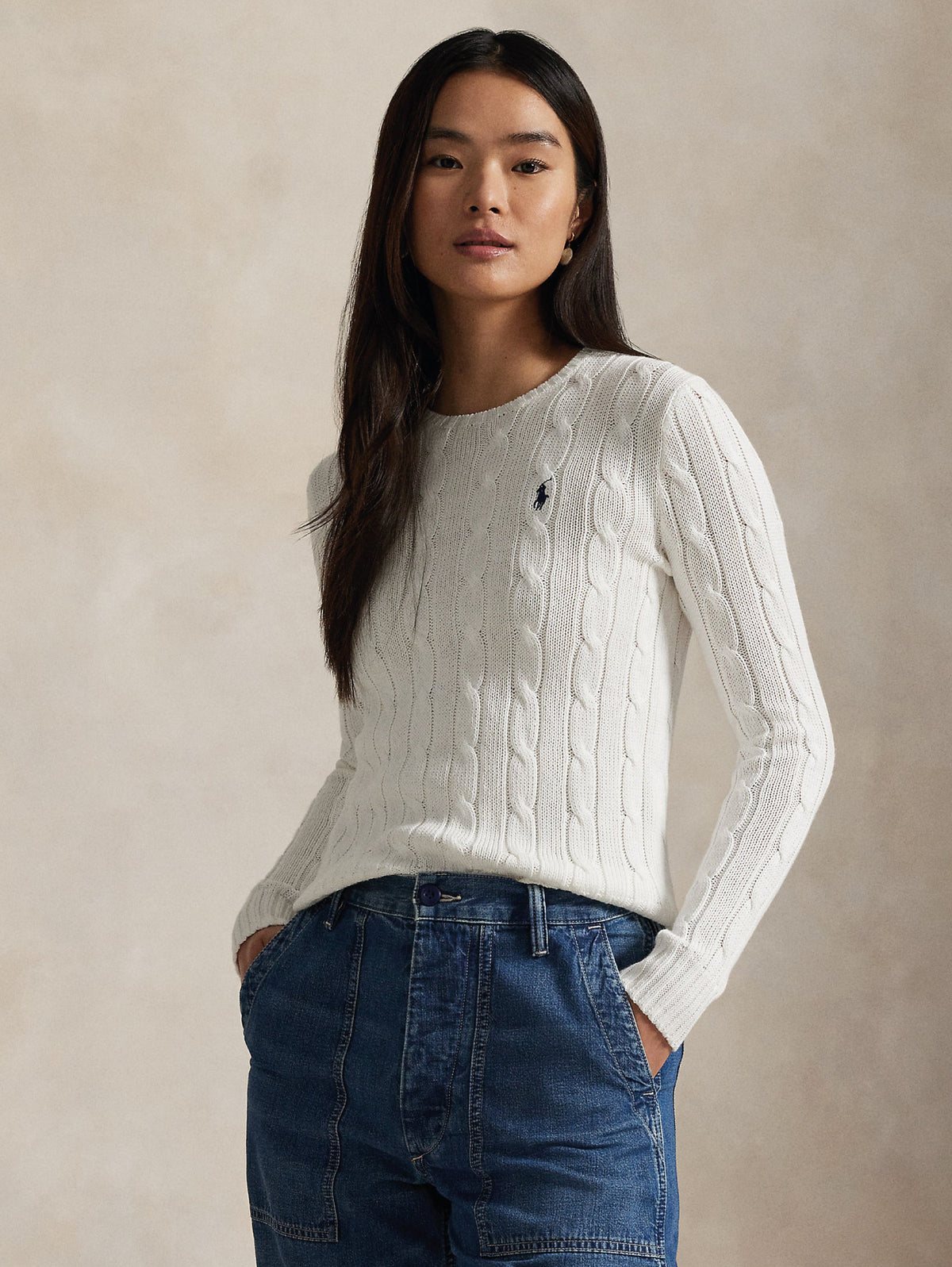 2026 New Arrival Maglia Girocollo in Cotone a Trecce Bianco