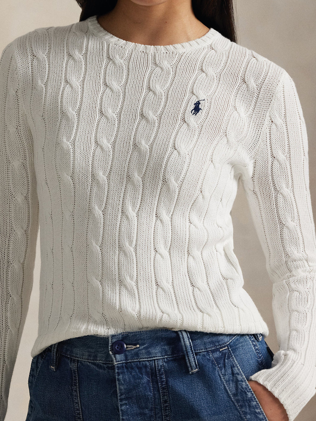2026 New Arrival Maglia Girocollo in Cotone a Trecce Bianco