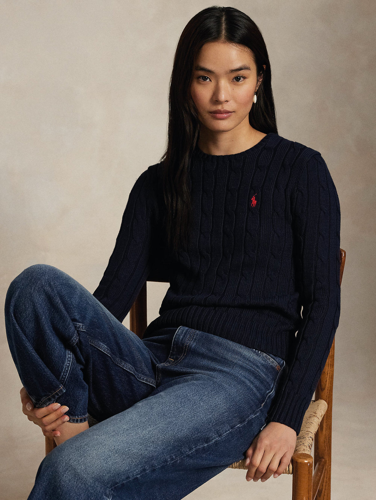 2026 New Arrival Maglia Girocollo in Cotone a Trecce Blu