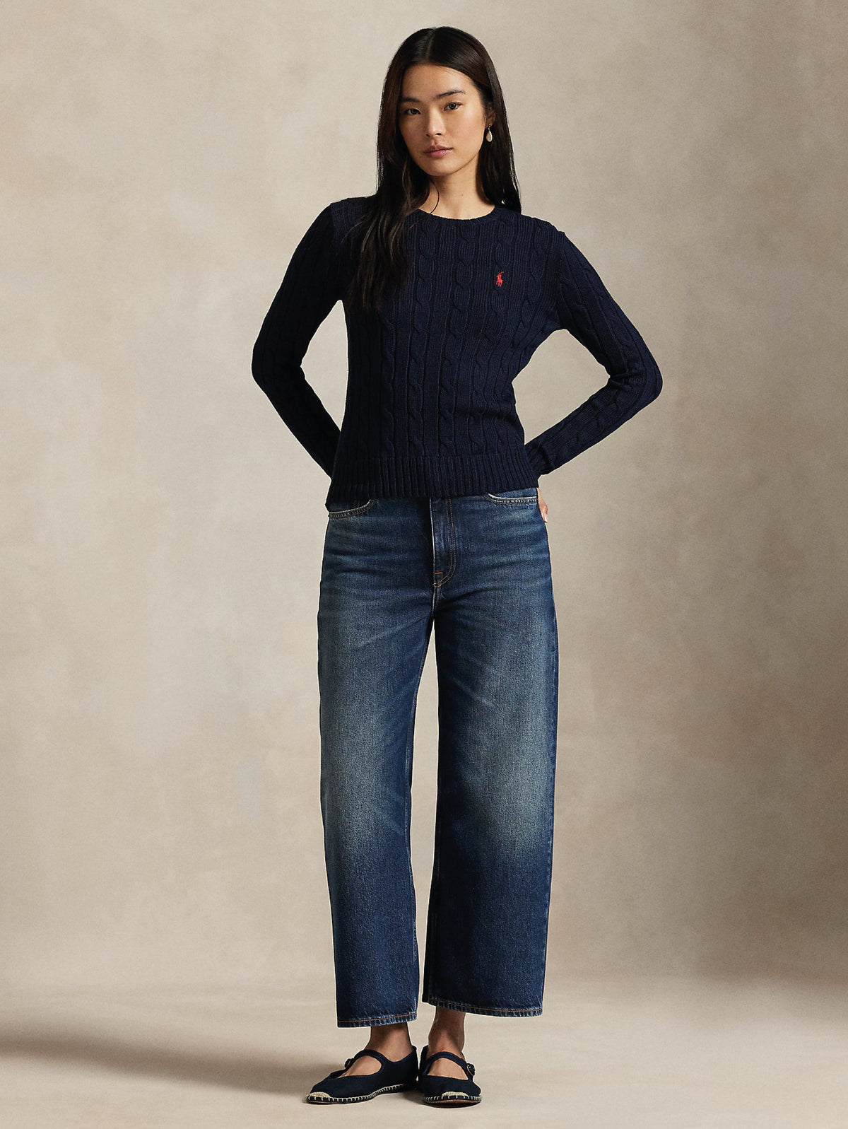 2026 New Arrival Maglia Girocollo in Cotone a Trecce Blu