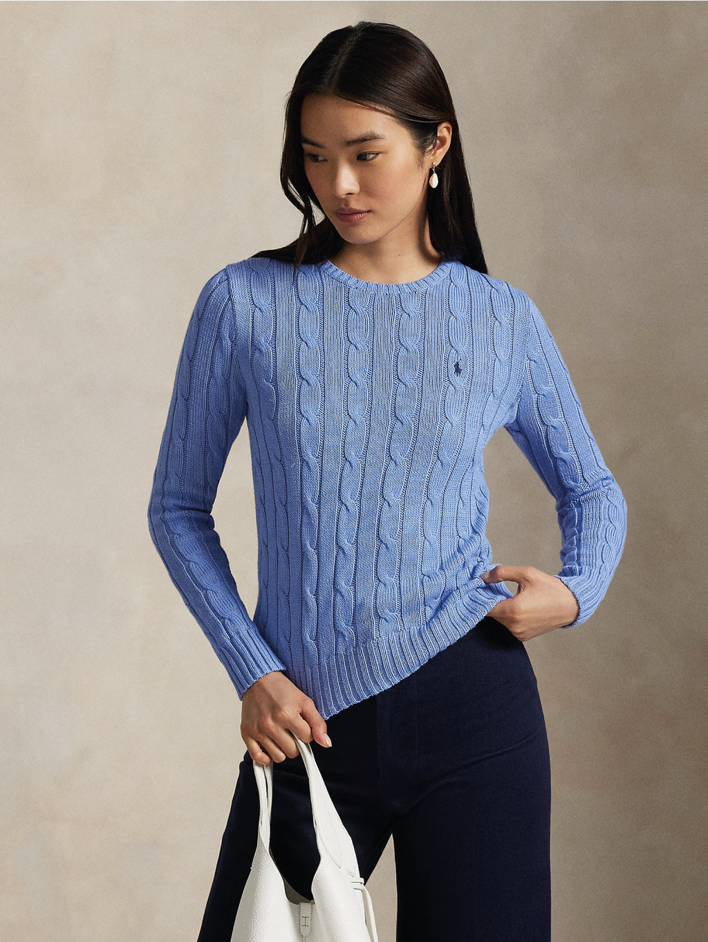 2026 New Arrival Maglia Girocollo in Cotone a Trecce Celeste