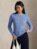 2026 New Arrival Maglia Girocollo in Cotone a Trecce Celeste