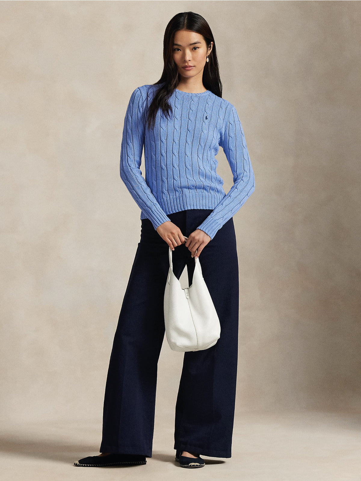 2026 New Arrival Maglia Girocollo in Cotone a Trecce Celeste