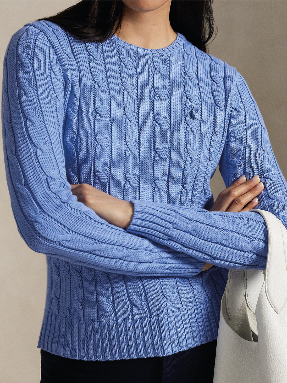 2026 New Arrival Maglia Girocollo in Cotone a Trecce Celeste