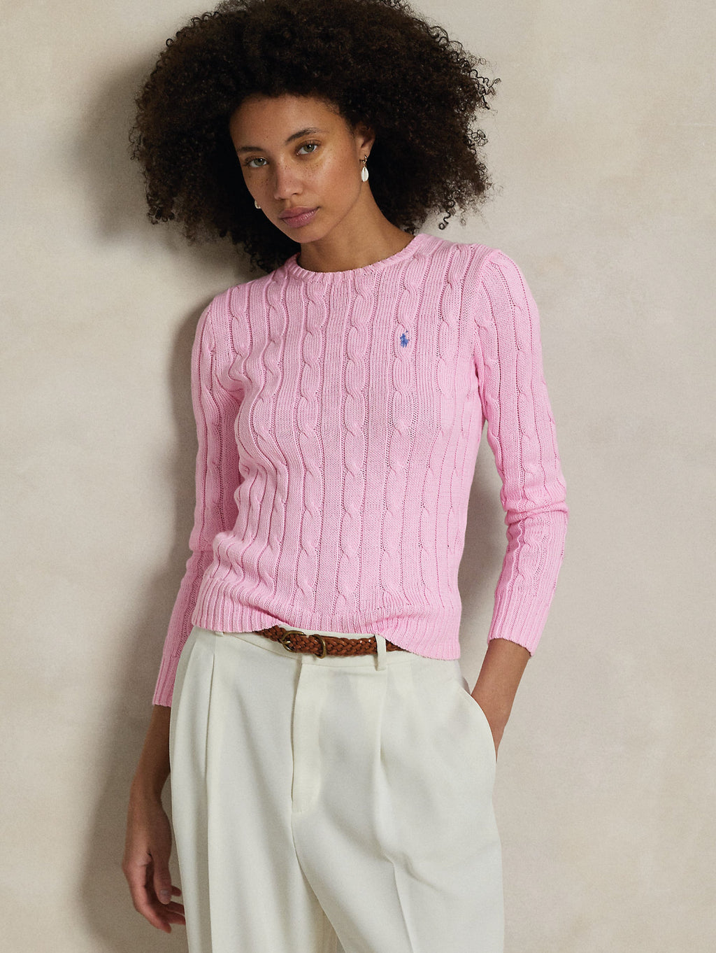 2026 New Arrival Maglia Girocollo in Cotone a Trecce Rosa