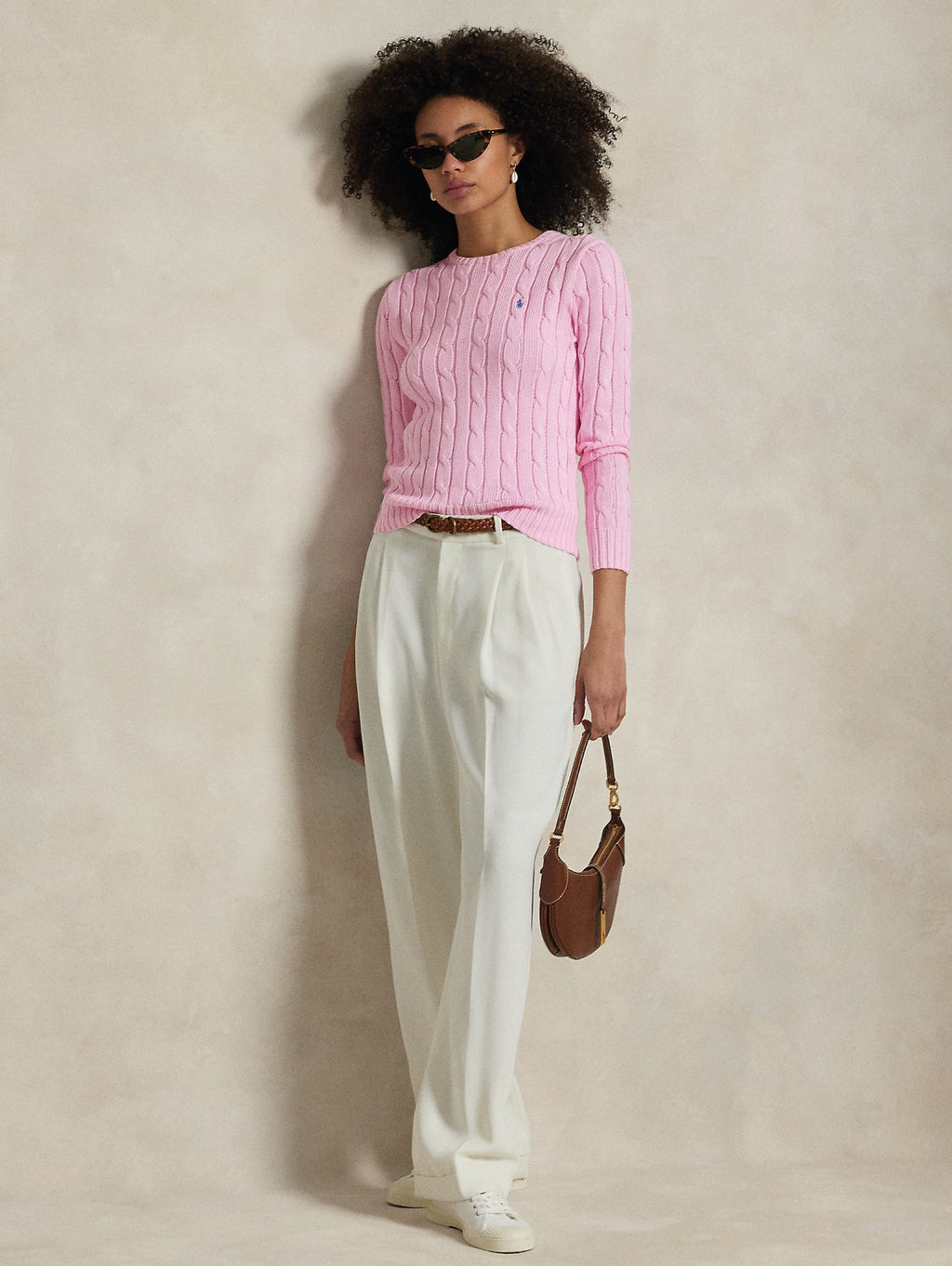2026 New Arrival Maglia Girocollo in Cotone a Trecce Rosa
