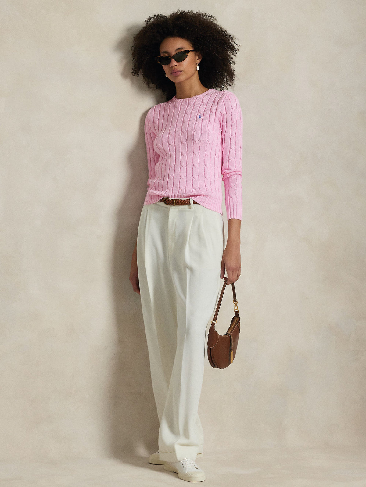 2026 New Arrival Maglia Girocollo in Cotone a Trecce Rosa