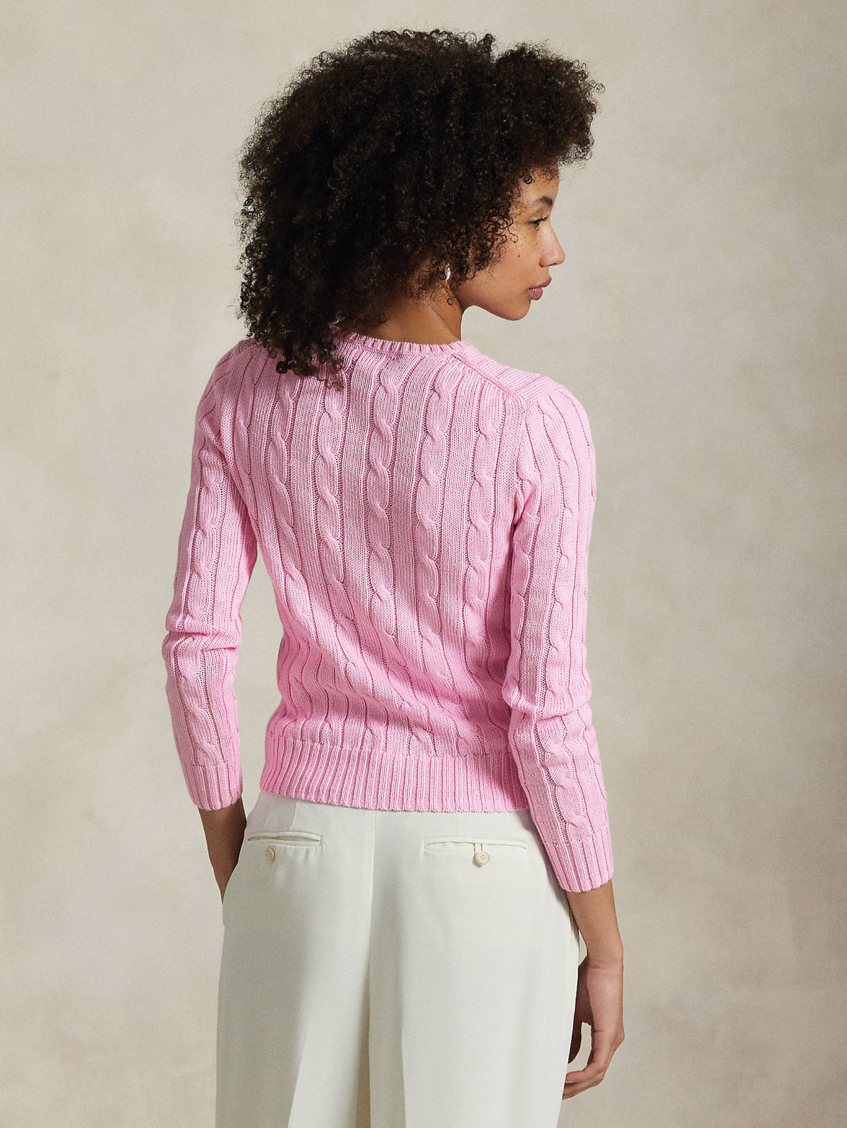 2026 New Arrival Maglia Girocollo in Cotone a Trecce Rosa