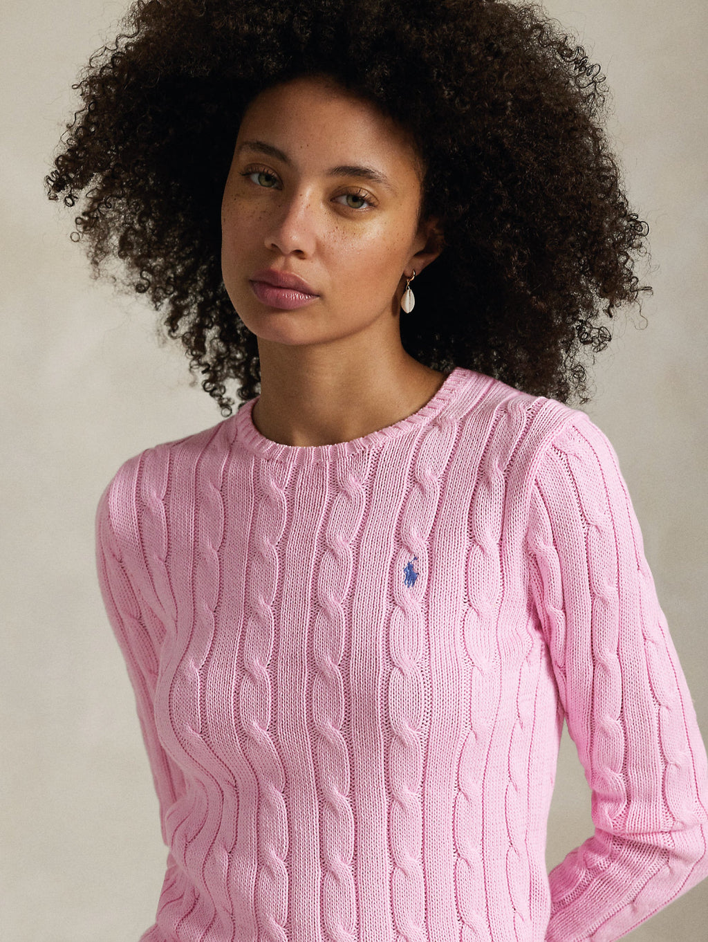 2026 New Arrival Maglia Girocollo in Cotone a Trecce Rosa