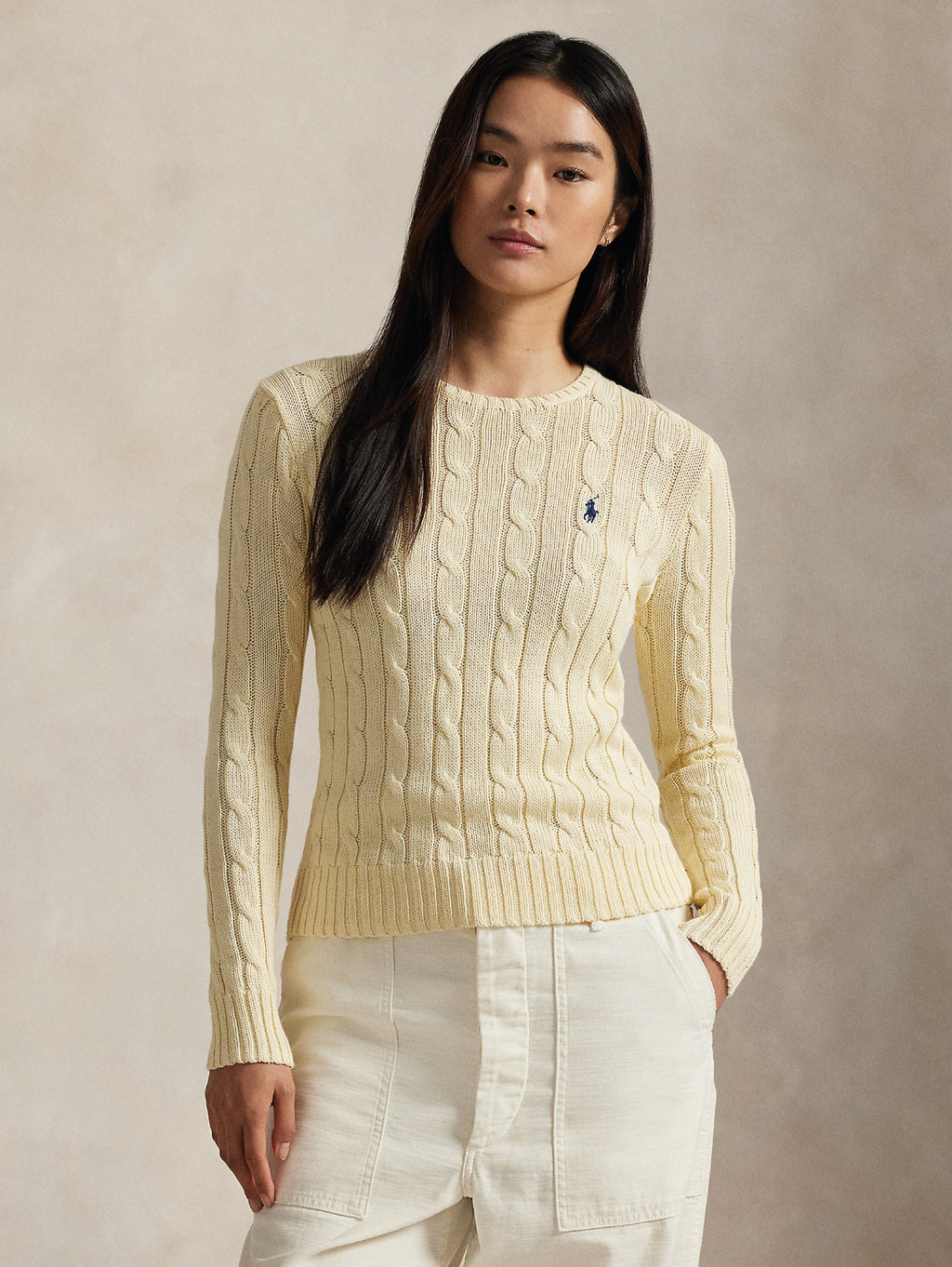 2026 New Arrival Maglia Girocollo in Cotone a Trecce Panna