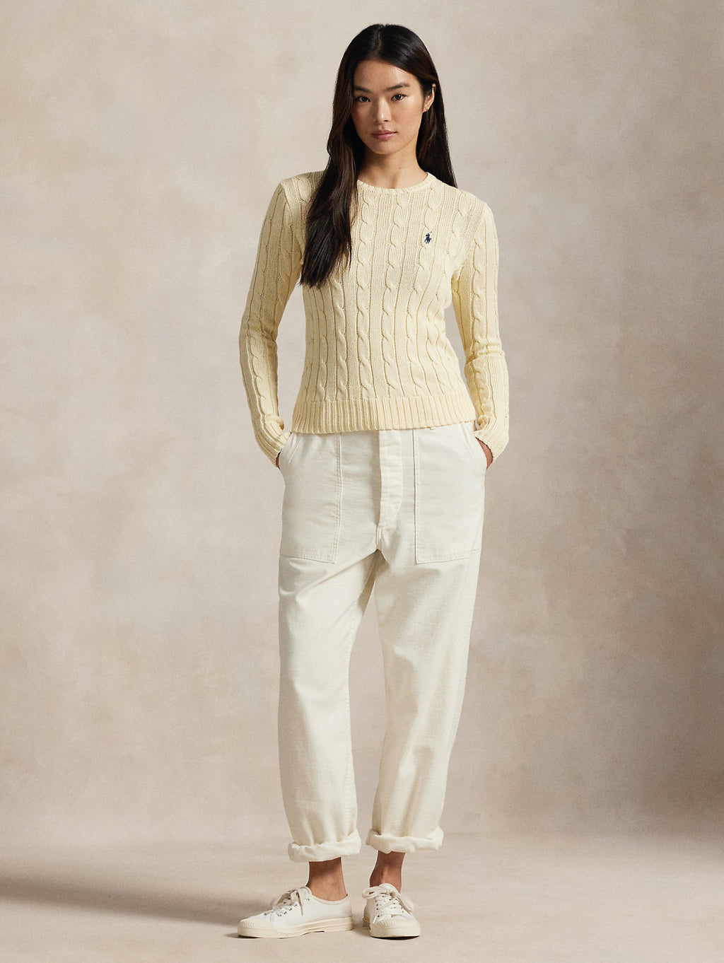 2026 New Arrival Maglia Girocollo in Cotone a Trecce Panna