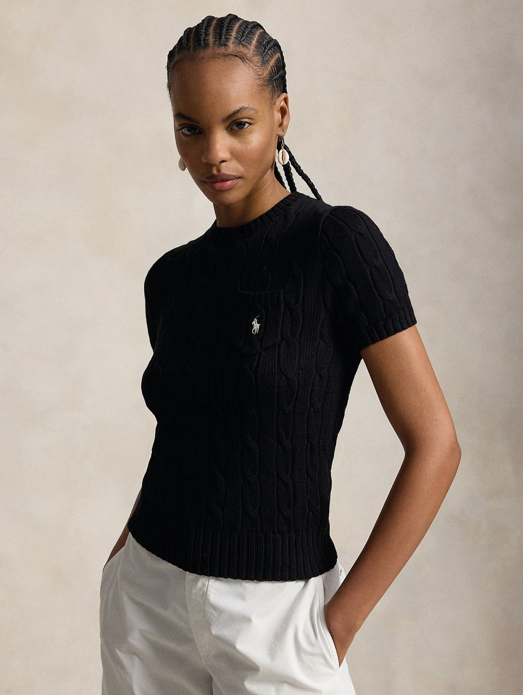 2026 New Arrival Maglia a Trecce con Maniche Corte Nero