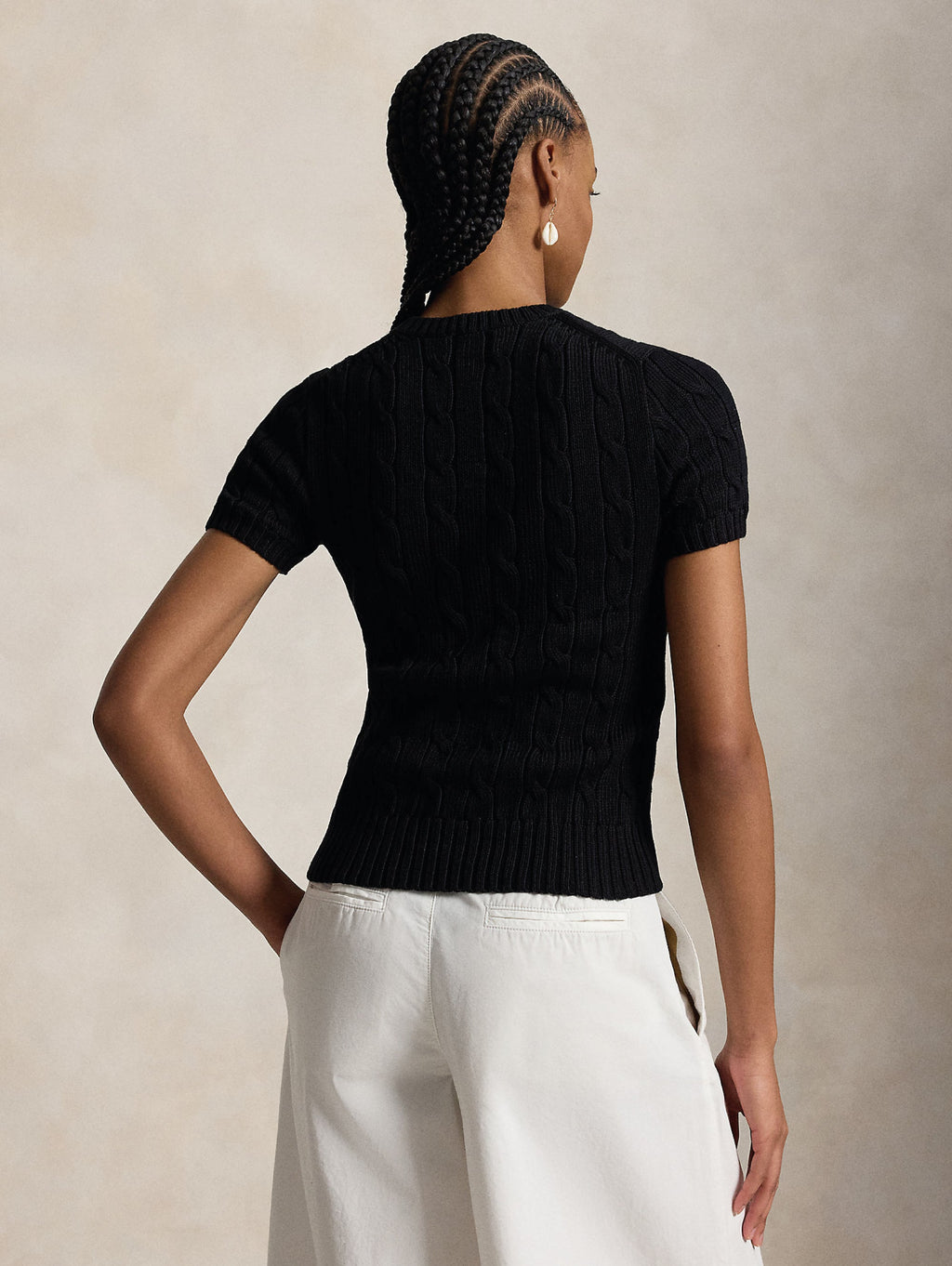2026 New Arrival Maglia a Trecce con Maniche Corte Nero