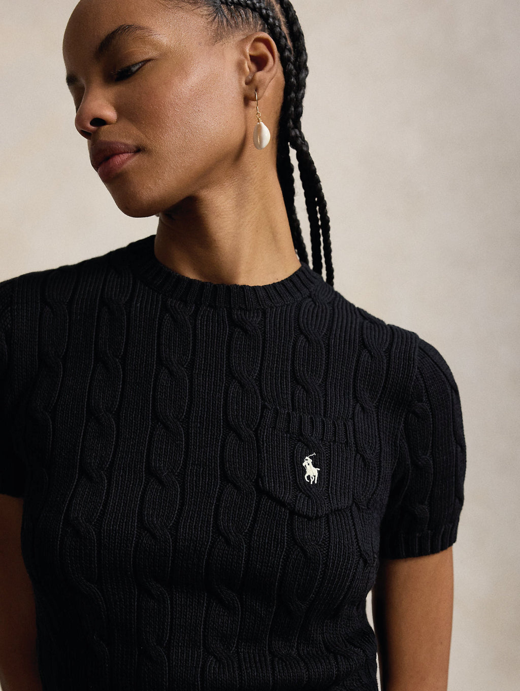 2026 New Arrival Maglia a Trecce con Maniche Corte Nero