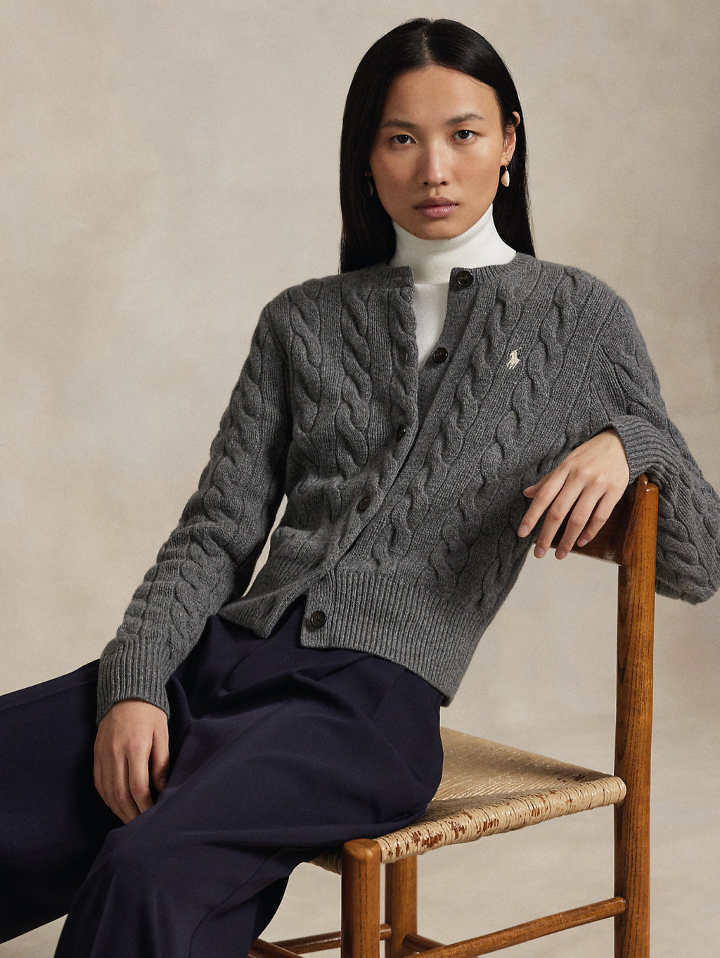 2026 New Arrival Cardigan Lavorato a Trecce in Misto Cashmere Grigio