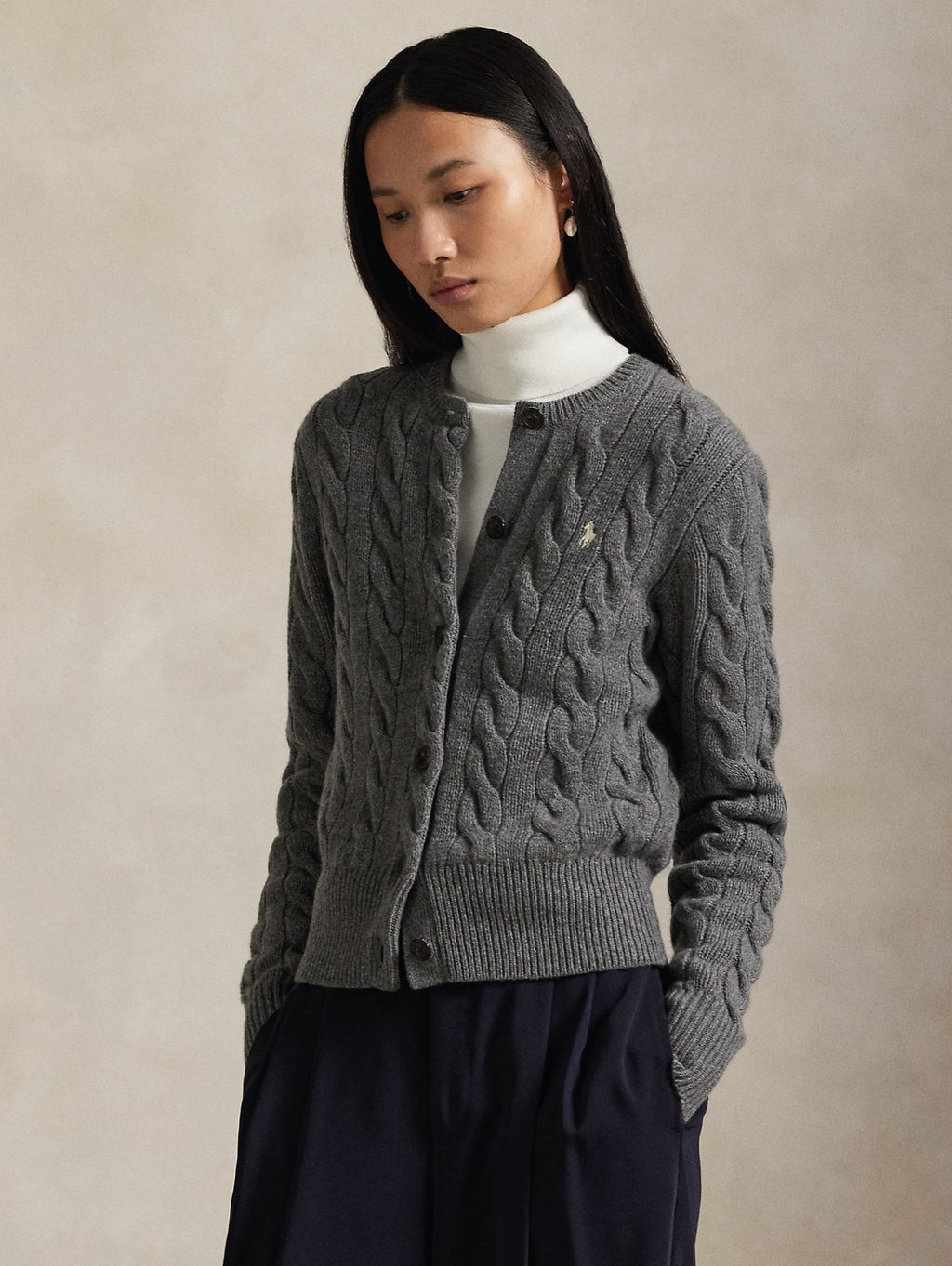 2026 New Arrival Cardigan Lavorato a Trecce in Misto Cashmere Grigio