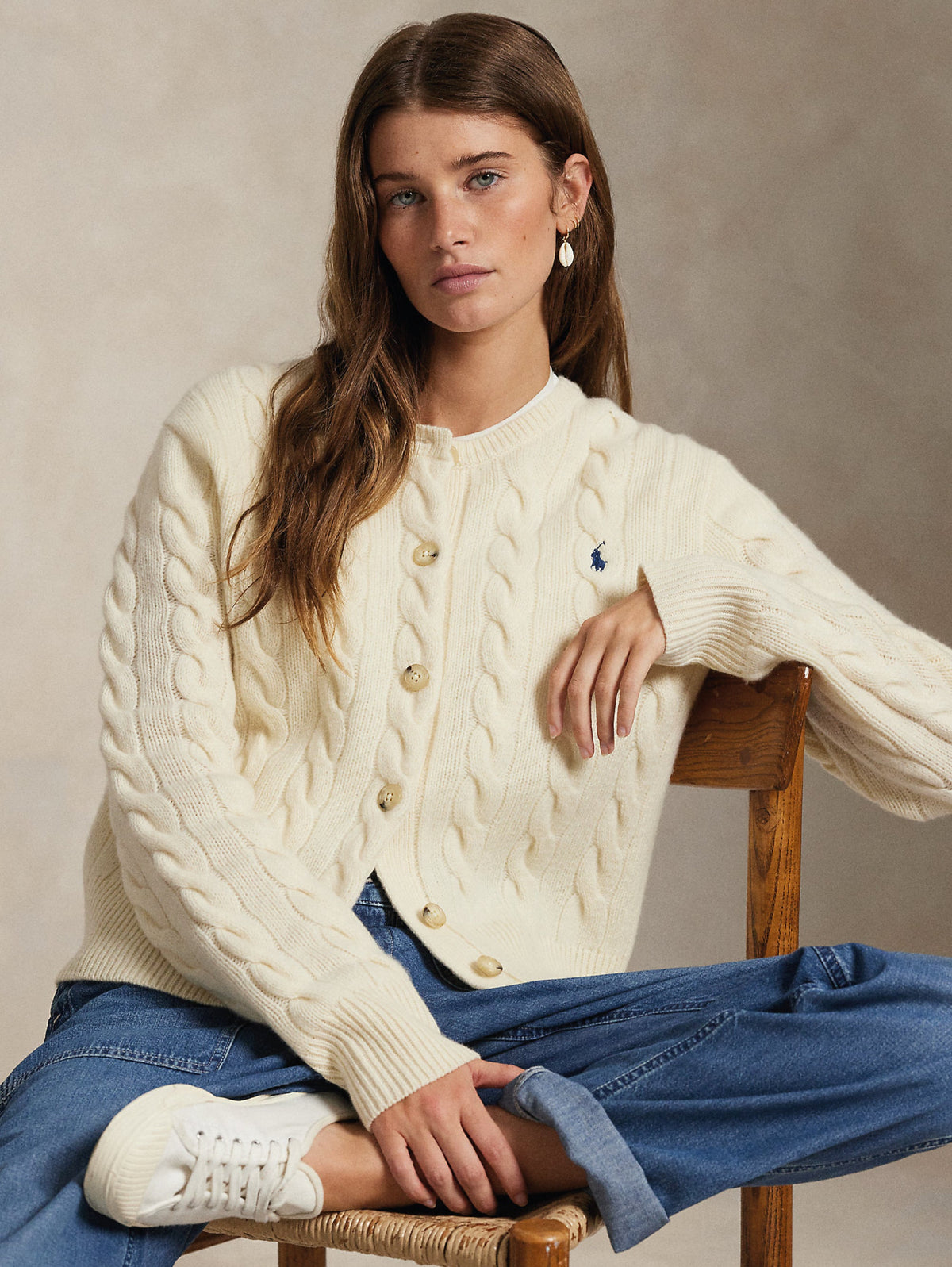2026 New Arrival Cardigan Lavorato a Trecce in Misto Cashmere Crema