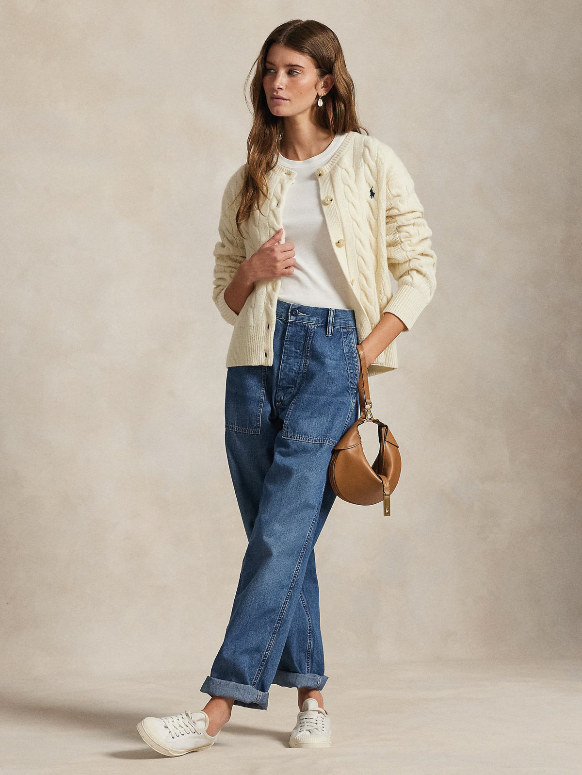 2026 New Arrival Cardigan Lavorato a Trecce in Misto Cashmere Crema