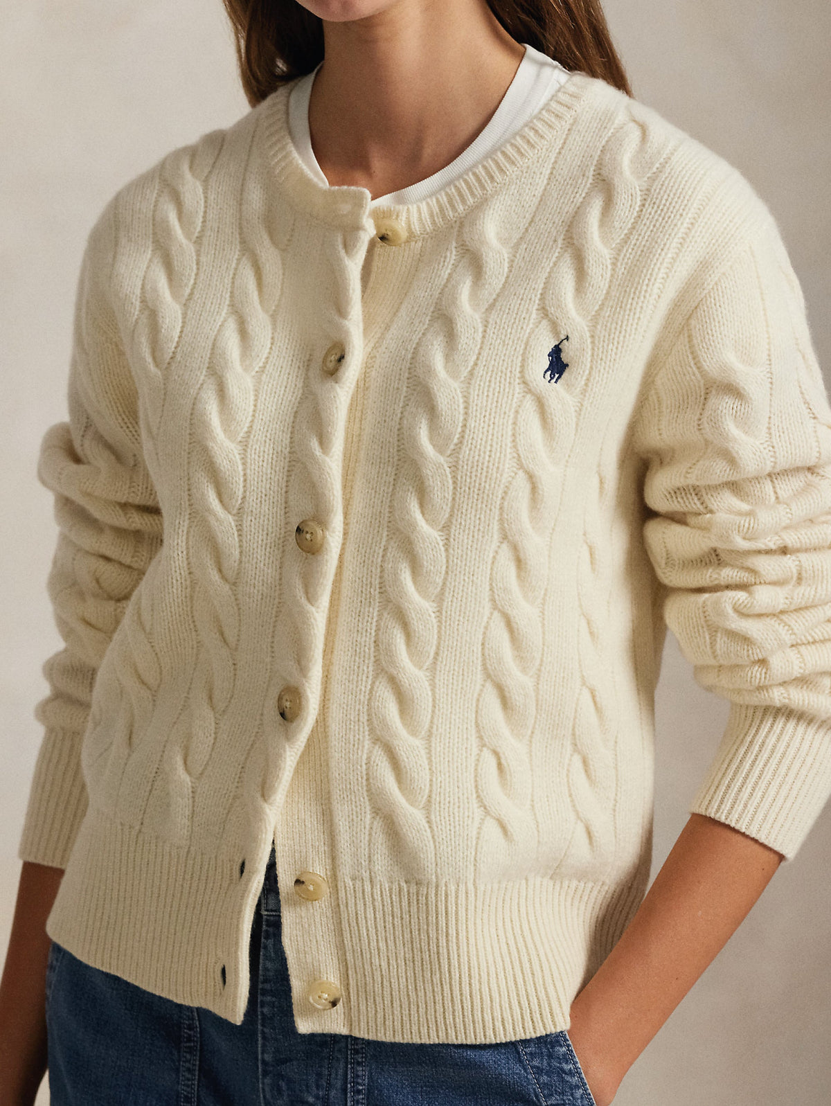 2026 New Arrival Cardigan Lavorato a Trecce in Misto Cashmere Crema