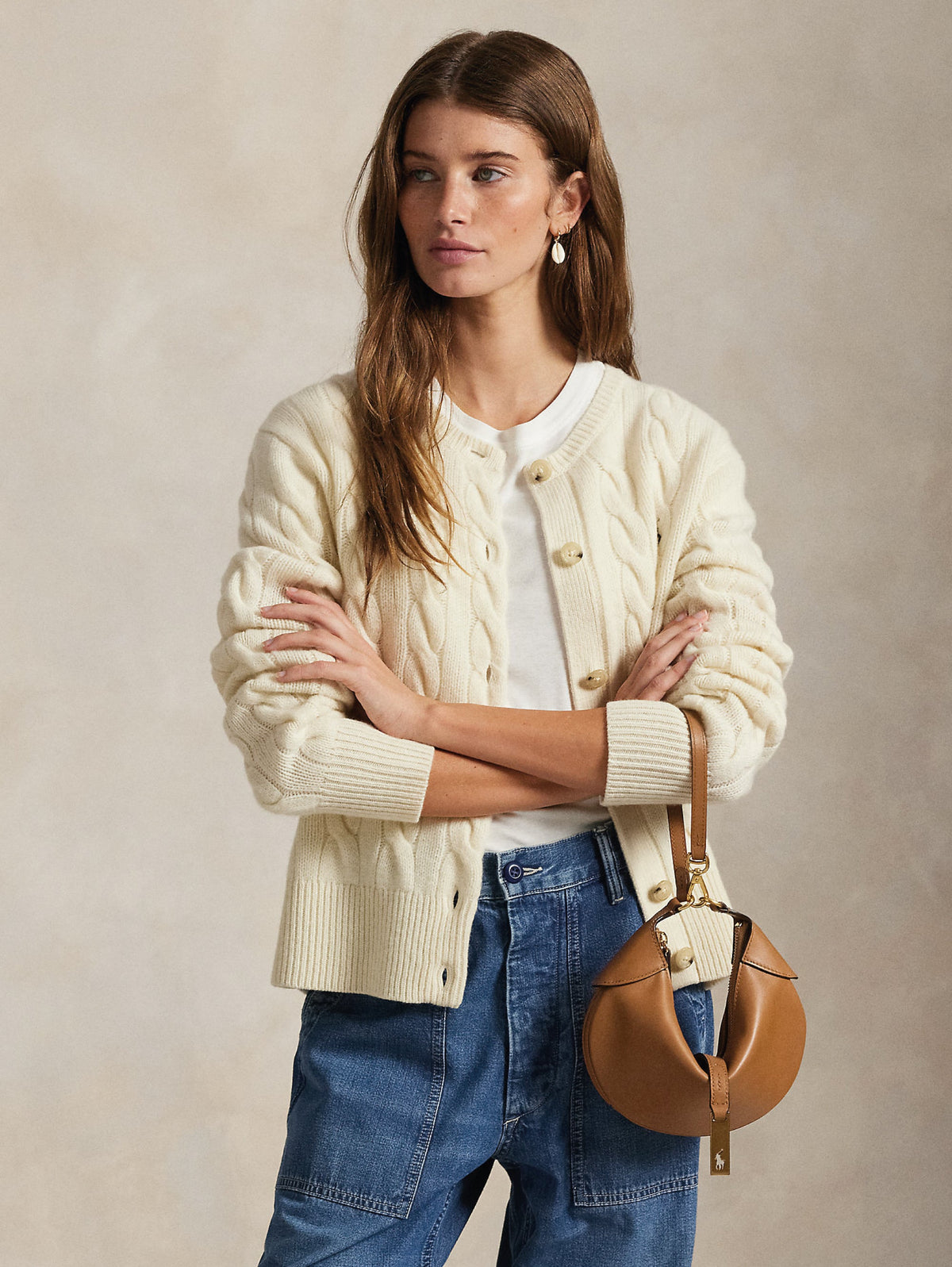 2026 New Arrival Cardigan Lavorato a Trecce in Misto Cashmere Crema