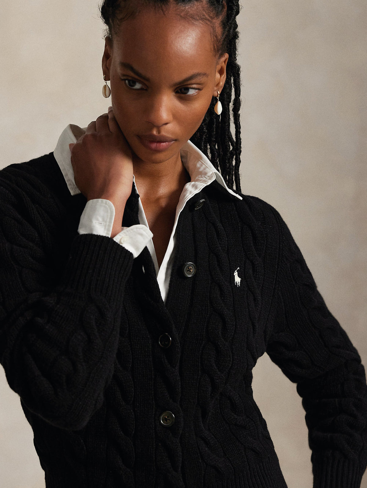 2026 New Arrival Cardigan Lavorato a Trecce in Misto Cashmere Nero