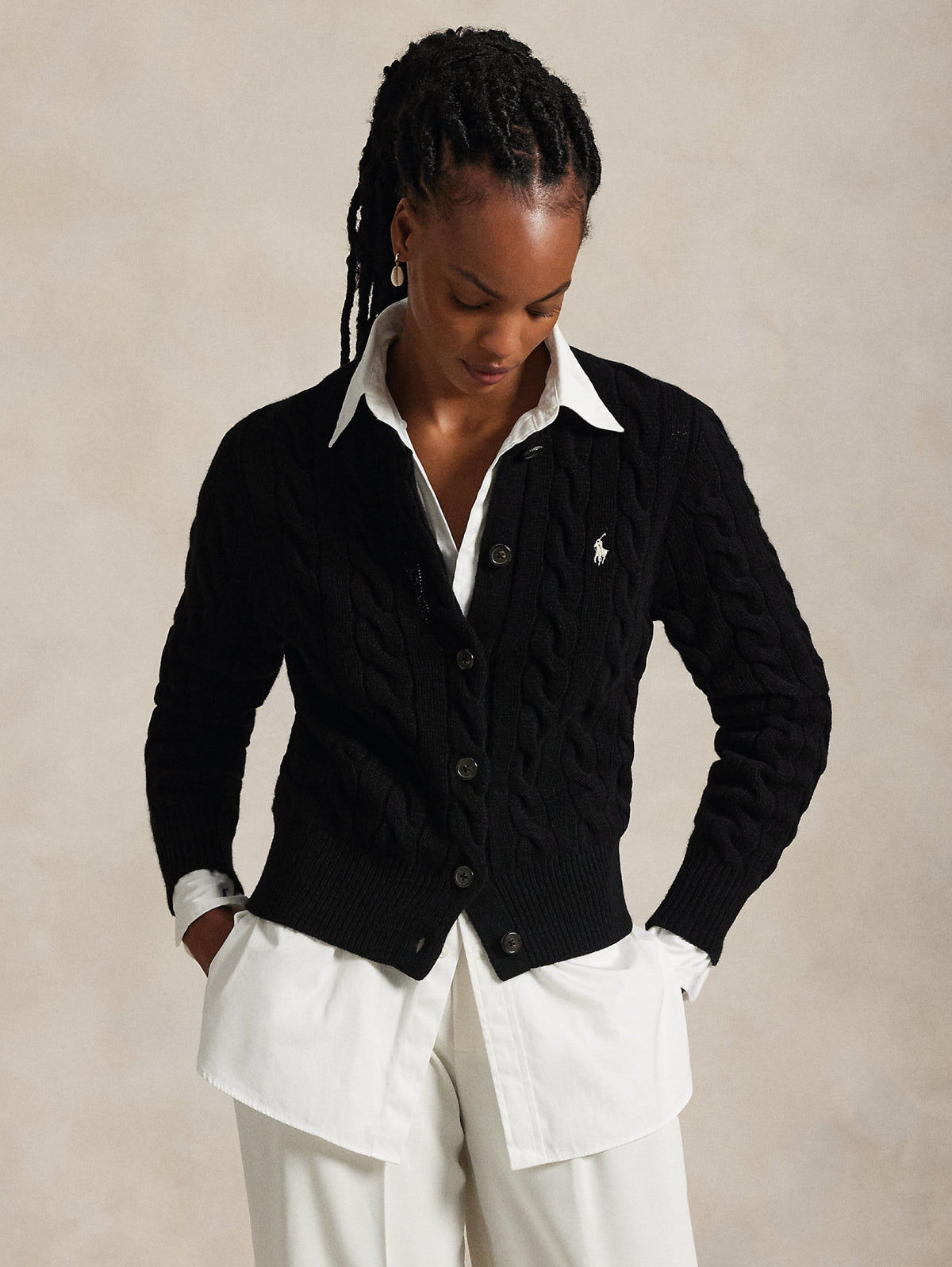 2026 New Arrival Cardigan Lavorato a Trecce in Misto Cashmere Nero